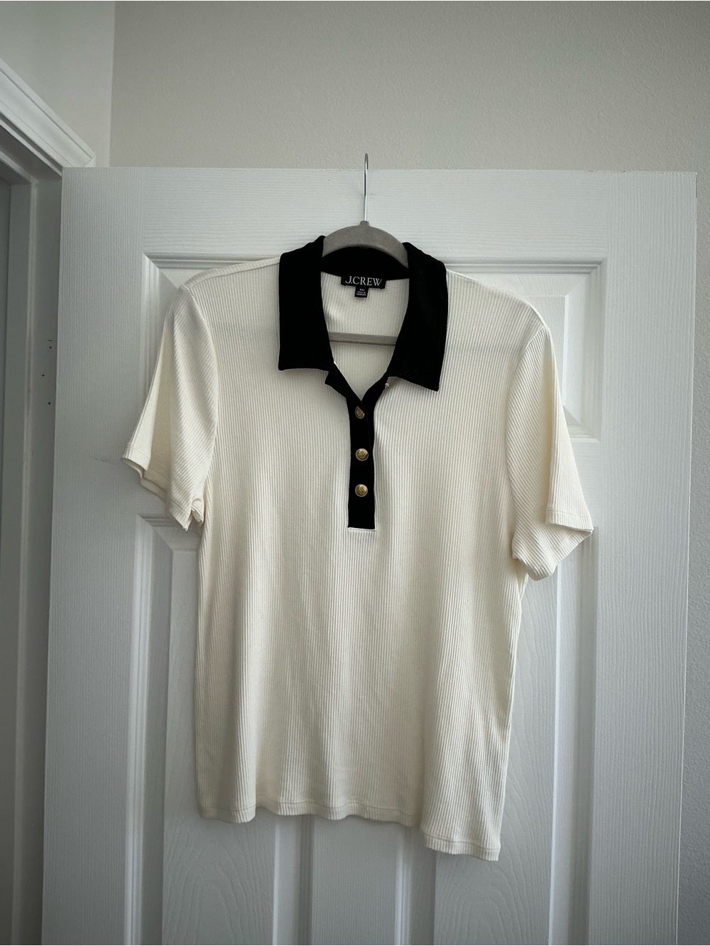 J. Crew Ivory Short-Sleeve Polo with Black Collar